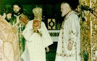 Liturgy in St. Sophia Cathedral. Patriarch Mstislav, Metropolitan Ioan, Bishop Antoniy and Protodiakon Oleg.